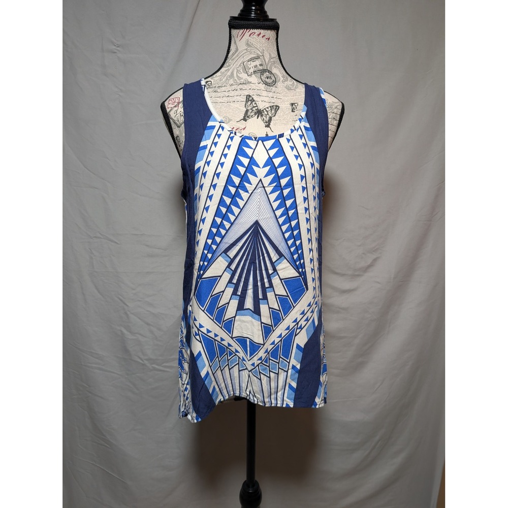 Miami Women's Blue White Geometric Tribal Print Sleeveless Tank‎ Top Size Medium